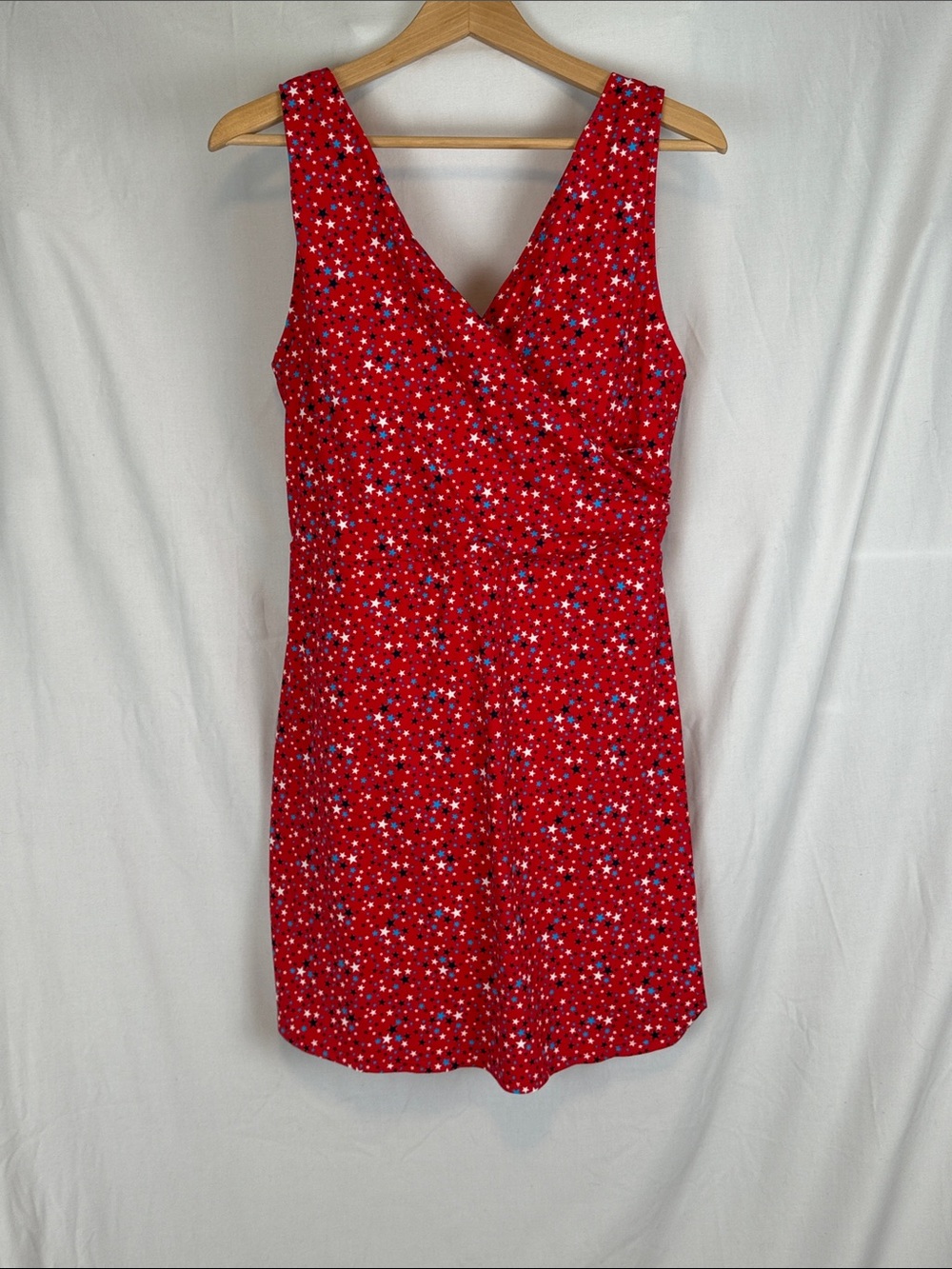 Women's Lands' End Red Starry Swim Dress Size 16 New Without Tags